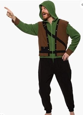 Silver Lilly FUNZIEZ! Robin Hood Unisex Adult Costume Pajamas Onesie Size XXL